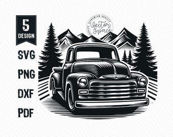 Old Vintage Farm Truck Illustration Vector, Pickup Truck SVG, Classic Vehicle, Farm Truck Laser Cut Vector PNG Clipart Cut Files Engraving