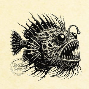 Anglerfish SVG, Angry Fierce Anglerfish Svg, Monster Fish, Bone ...