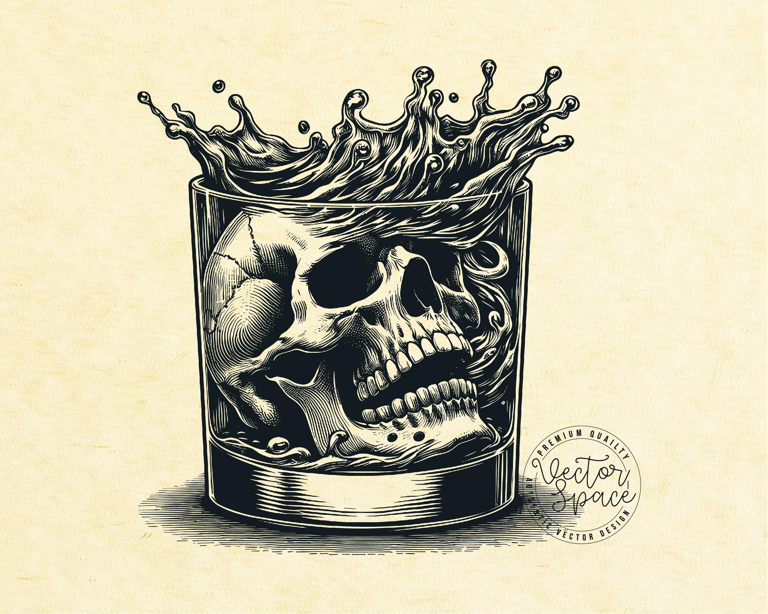 Skull in Glass Illustration Vector, Skull Head SVG, Glass, Alcoholic ...