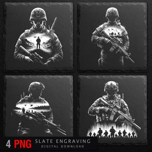 Military Soldier Slate Engraving PNG | Tactical Digital Art | Black Slate Wall Art | Army Printable Download