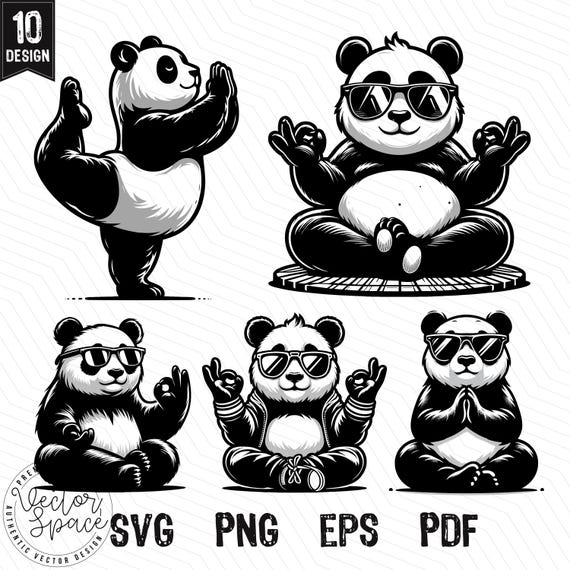 Yoga Panda SVG: Funny Meditating Panda with Sunglasses (Digital Files)
