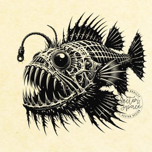 Anglerfish SVG, Angry Fierce Anglerfish Svg, Monster Fish, Bone ...