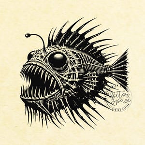 Anglerfish SVG, Angry Fierce Anglerfish Svg, Monster Fish, Bone ...