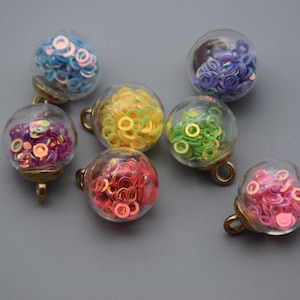 10 Round Glass Globe Charm,Crystal Glass Ball Vials With Confetti ball bead,Bracelet Necklace Key Chain Charm Pendants,21mmx16mm