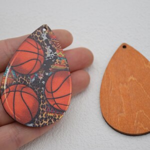Holzohrring Anhänger,Basketball gemalter Ausschnitt Teardrop Ohrring Charm,Naturholz Rohling,Ohrring Rohling baumeln,unfertiges Holz für Schmuck
