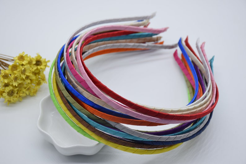 10Pieces 5mm satin wrapped headband,satin covered headband,fully lined up with a satin ribbon headband