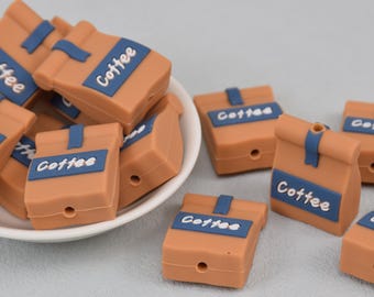 3D Coffee Bag Pouch Silicone Focus Beads,Gift Focal Beads,Wristlet Loose Beads,Charms Beads,Crafting Beading Supplies,Wholesale Beads DIY