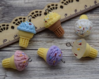 12 Resin Ice Cream Cone Charms Earring Necklace Bracelet Bead Pendant DIY Jewelry Cute Decoden Dessert Cabochon Keychain Accessories 27x17mm