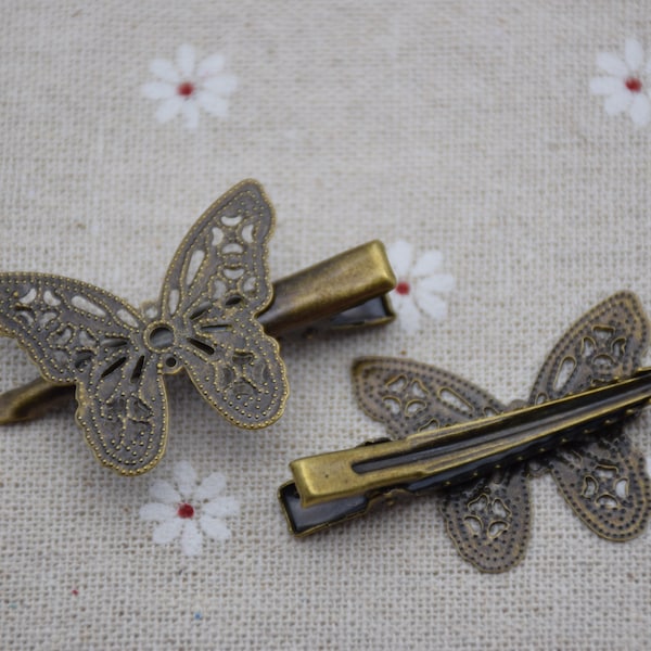 5Pcs antique bronze filigrane papillon alligator pince à cheveux avec dents, pince à barrette de cheveux vierge, accessoire de cheveux, découvertes de cheveux