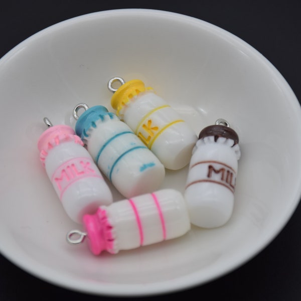 12 Resin Adorable Milk Bottle Charm Earring Necklace Bracelet Bead Pendants DIY Jewelry Decoden Cabochon Keychain Accessories 26x10mm