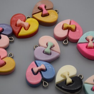 12 Resin Bowknot Heart Charms Earring Necklace Bracelet Bead Pendants DIY Jewelry Cute Decoden Cabochon Keychain Accessories 21x21mm