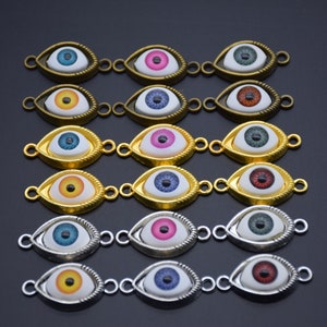 20 Evil Eye Connector Metal Bezel Plastic Eye Bracelet Bead Evil Eye Connector Charm Pendant Bracelet Connector Necklace Connector 29x19mm