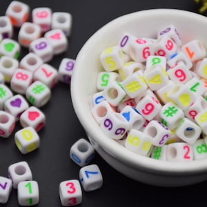 Colorful Cube Number Beads, Number Charms, Lucky Number Pendant, Brigh