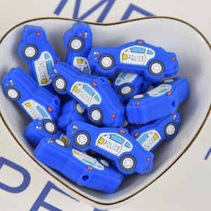 Police Car Silicone Beads,Silicone Focal Beads,Charms Beads,Crafting Supplies,Beading Supplies,Wholesale Beads,Bulk Beads DIY