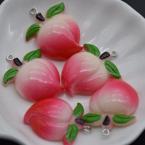 12 Résine Cabochons Pêche Fruits Cabochons Charmes BRICOLAGE Artisanat Décoration Accessoire Scrapbooking Cabs Caméo Bijoux Fabrication 33x28mm