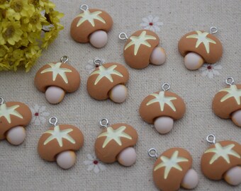 12 Resin Mushroom Charms Earring Necklace Bracelet Bead Pendants DIY Jewelry Cute Decoden Mushroom Cabochon Keychain Accessories 24x20mm