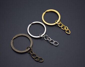 10 metal key chain rings,25mm split key chain ring with 25mm link chain,keychain fob,key chain loop,key ring holder fob connector key