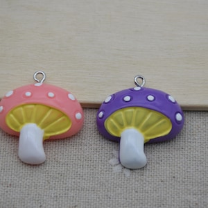 12 Resin Mushroom Charms Earring Necklace Bracelet Bead Pendants DIY Jewelry Cute Decoden Mushroom Cabochon Keychain Accessories 29x27mm