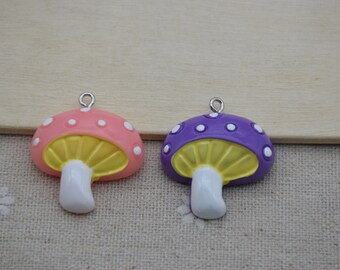 12 Resin Mushroom Charms Earring Necklace Bracelet Bead Pendants DIY Jewelry Cute Decoden Mushroom Cabochon Keychain Accessories 29x27mm