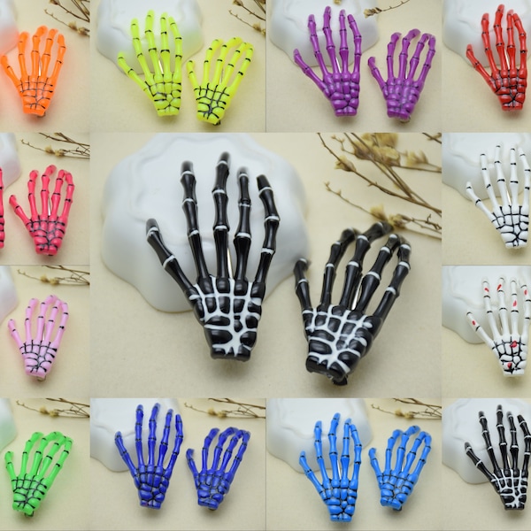 Choose Colors-12 pcs plastic skull hand/skeleton hand with metal hair clip