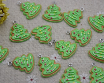 12 Resin Tree Charms Earring Necklace Bracelet Bead Pendants DIY Jewelry Cute Decoden Christmas Tree Cabochon Keychain Accessories 25x21mm