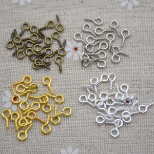 100 metal screw eyes,screw eye pins,screw eye hook bails,eye hook screw pins,screw eye hook connector,9mm(length)x4mm(hole size)