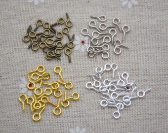 100 yeux de vis en métal, broches à vis à œil, bails de crochet à œil à vis, broches à vis à crochet à œil, connecteur de crochet à œil à vis, 9 mm (longueur) x4 mm (taille du trou)