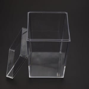 Caja de plástico transparente cuadrada de 2 piezas de 67mm x 67mm x 115mm, caja ps transparente con tapa, contenedor de caja transparente, cajas de plástico AB102