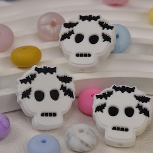 Halloween Skeleton Spooky Bat Silicone Focus Beads,Skull Focal Beads,Loose Pen Beads,Crafting Supplies,Beading Supplies,Wholesale Beads DIY