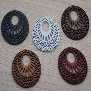 Wood Oval Earrings,Filigree Painted Earring,Laser Cut Natural Wood Earring Blanks,DIY Jewelry Accessory Charm,Wooden Drop Dangle Earring