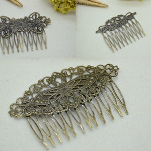 10 bronze filigree hair comb,blank hair clip,decorative hair comb,jewelry comb