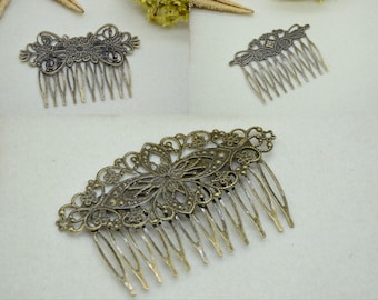 10 bronze filigree hair comb,blank hair clip,decorative hair comb,jewelry comb