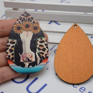 Wood Teardrop Earrings,Cow Animal Printed Earring,Laser Cut Natural Wood Earrings Blanks,DIY Earrings Charm,Wooden Drop Dangle Earrings