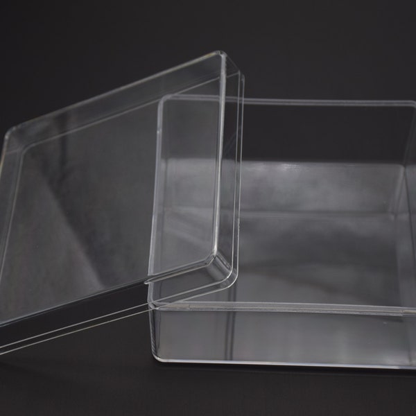 Boîte carrée en plastique transparent de 105 mm x 105 mm x 50 mm, boîte ps transparente avec couvercle, récipient transparent, étuis en plastique AB98