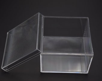 1 boîte carrée en plastique transparent de 90 mm x 90 mm x 70 mm, boîte ps transparente avec couvercle, récipient transparent, étuis en plastique AB99