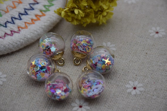 Glass Ball Charms with Confetti Stars, Charms and Pendants, Gold Charms, Charm Bracelets, Bracelet Making, 5 Charms per Pack