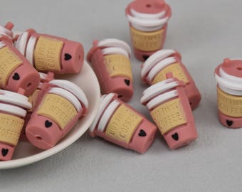 3D Coffee Cup Silicone Focus Beads,But First Coffee Gift Focal Beads,Wristlet Beads,Charm Beads,Crafting Beading Supplies,Loose Beads DIY