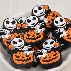 Cuentas de silicona con forma de calabaza de Halloween, cuentas de esqueleto, cuentas sueltas para bolígrafo, suministros para manualidades, cuentas al por mayor para bricolaje.