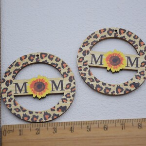 Wooden Earring Pendants,Mom Flower Leopard Painted Cutout Teardrop Earring Charm,Natural Wood Earring Blank,Unfinished Wood