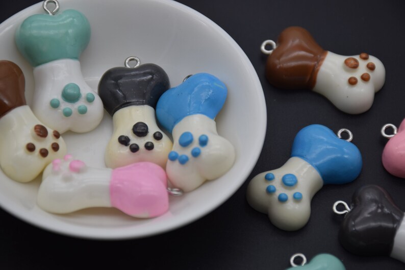 12 Resin Adorable Dog Bone Charm Earring Necklace Bracelet Bead Pendants DIY Jewelry Decoden Cabochon Keychain Accessories 32x18mm image 2