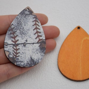 Wooden Earring Pendants,Baseball Painted Cutout Teardrop Earring Charms,Natural Wood Blank,Dangle Earring Blank,Unfinished Wood For Jewelry