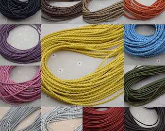 1 yard 3mm braided real leather cord,round genuine leather cord,bolo braid leather thong cord string,nature leather string cording