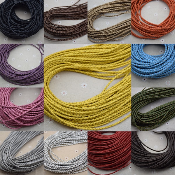 1 yard 3mm braided real leather cord,round genuine leather cord,bolo braid leather thong cord string,nature leather string cording