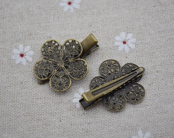 5Pcs antique bronze filigree flower alligator hair clip with teeth,floral blank hair barrette clip,hair accessory,hair findings