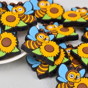 Bij zonnebloem siliconen focuskralen, honingbij cadeau focuskralen, armband kralen, bedels kralen, knutselen kralenbenodigdheden, groothandel kralen DIY