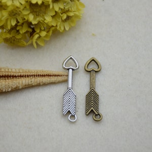 50 heart arrow charm pendant,arrowhead ornament necklace charm,jewelry charm,jewelry pendant,30x7mm