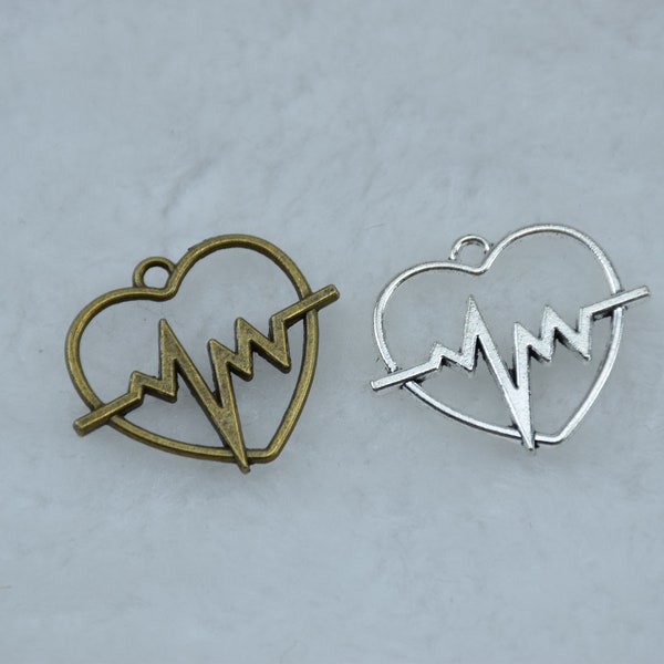 Beat Heart Pendant,Heart Rate Rhythm Charm,Jewelry Making Supplies,Necklace Earring Bracelet Accessory,Decoration Crafts,Metal Alloy Finding