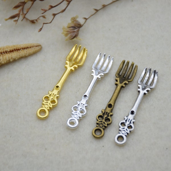 20 fork charm pendant,food fork ornament necklace charm,jewelry charm,jewelry pendant,32x8mm