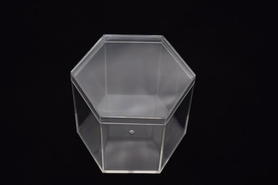 2個 65mmx60mmx55mm 六角形透明プラスチックボックス、蓋付き透明PS