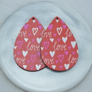 Valentine&#39;s Day Wood Earring Blanks Pendants,Love Teardrop Dangle Earring,Printed Wooden Charms,Wood Drop Accessories,DIY Jewelry Crafts